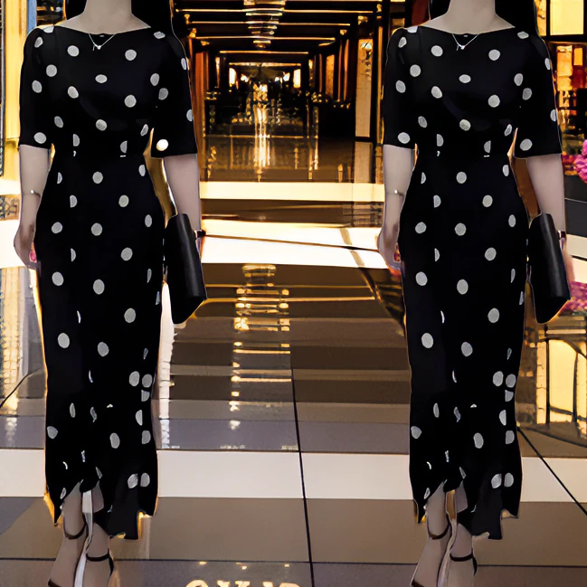 高级感气质女装连衣裙女2024夏季新款洋气显瘦百搭中长款波点裙子