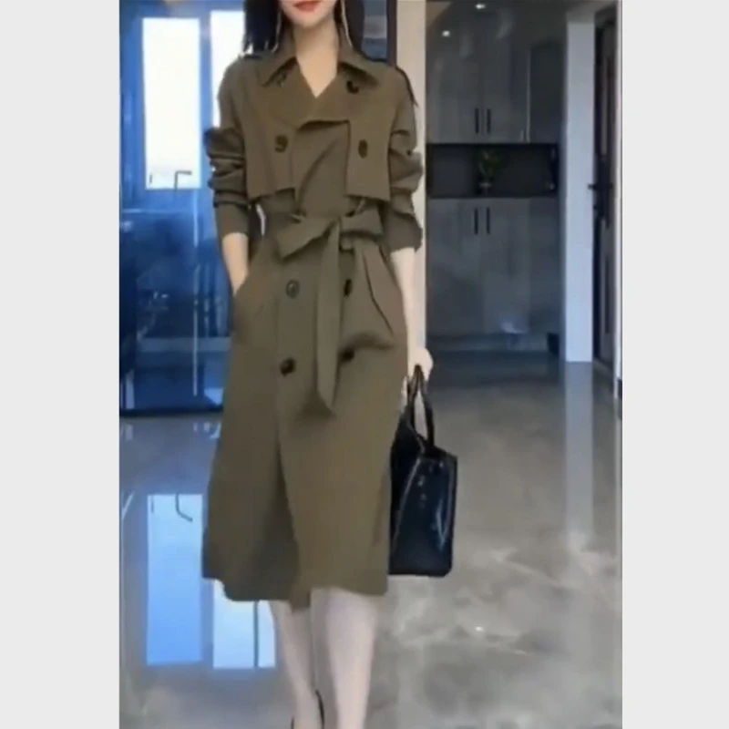 2025发286风衣外套女新款韩版宽松中长款英伦风显瘦过膝大衣裙子