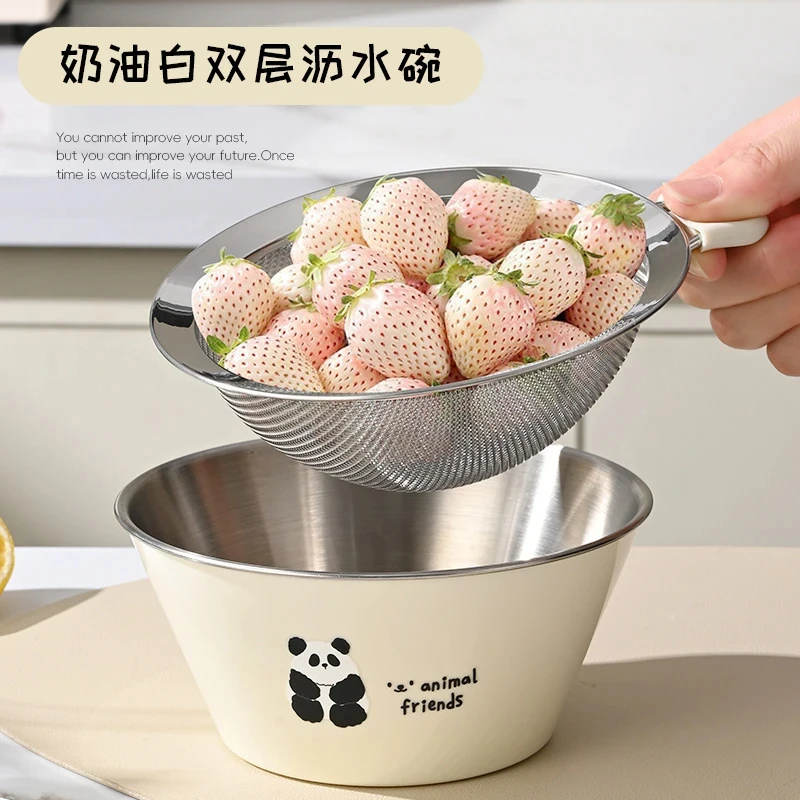 双层洗菜盆沥水篮304不锈钢水果盘新款家用洗水果滤水料理碗T944