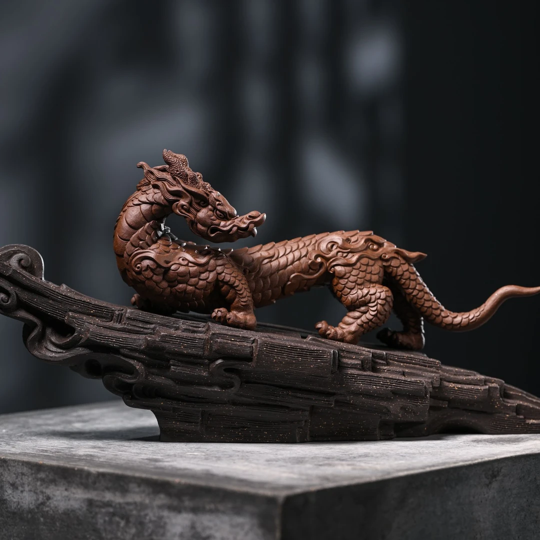 柏年溯艺【青御】原创设计 紫砂雕塑茶宠摆件 吉柏年手工精修 虬龙