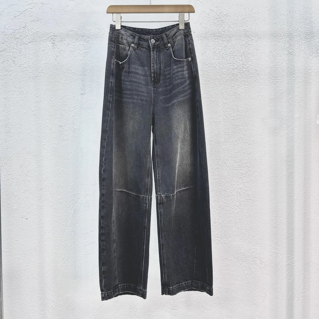 秋冬新款土耳其黑灰色无弹香蕉裤时尚百搭宽松水洗