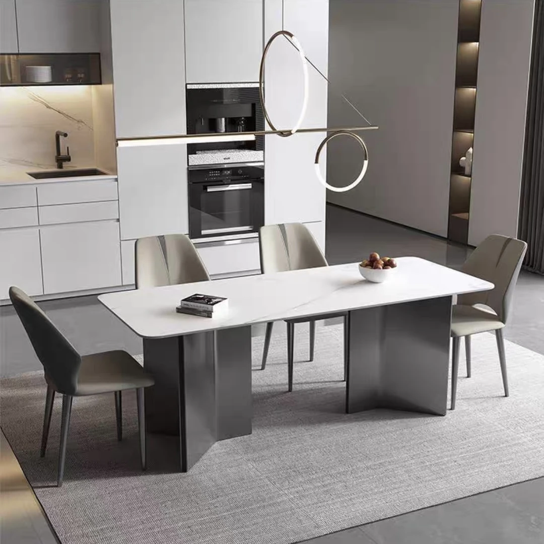 天然大理石餐桌轻奢简约大气书房饭桌长方形极简意式家用餐桌椅