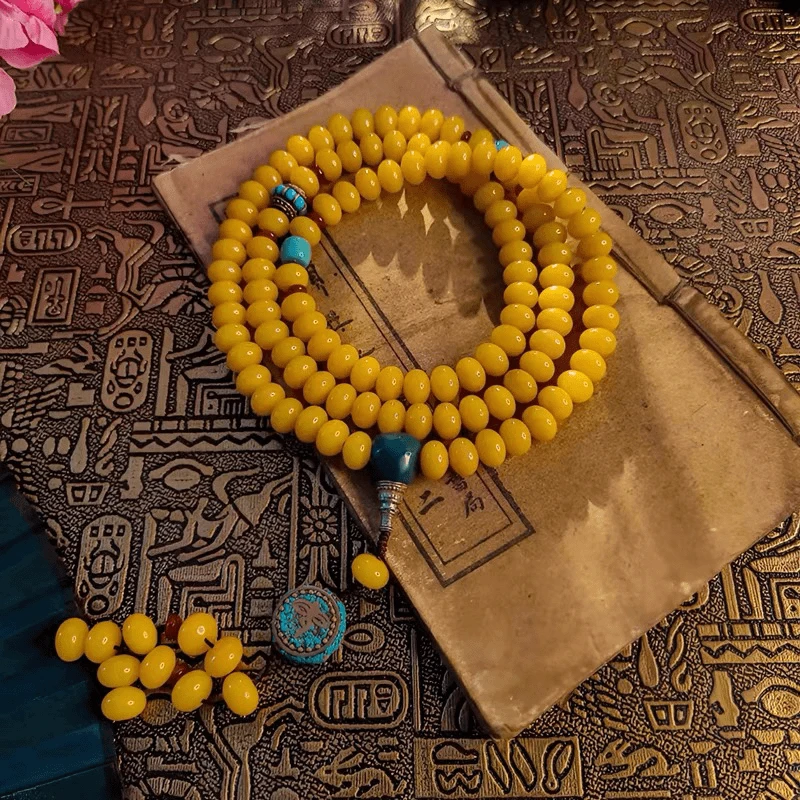 黄财米米108颗菩提子多圈手串女生盘玩菩提根文玩挂脖念珠
