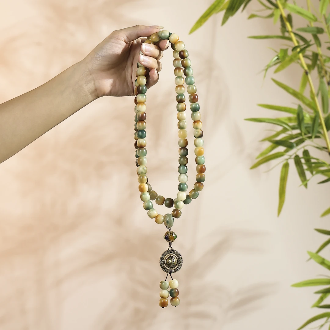 【帝王飘花】多宝冰绿 12mm桶珠 菩提根 转运珠88脖挂 原创手作