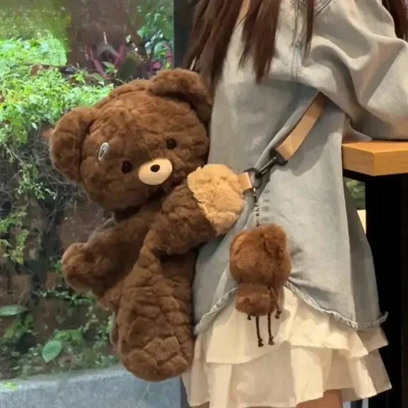 爱心趴包可爱毛绒小熊包双肩包背包百搭书包玩偶卡通公仔包Y367