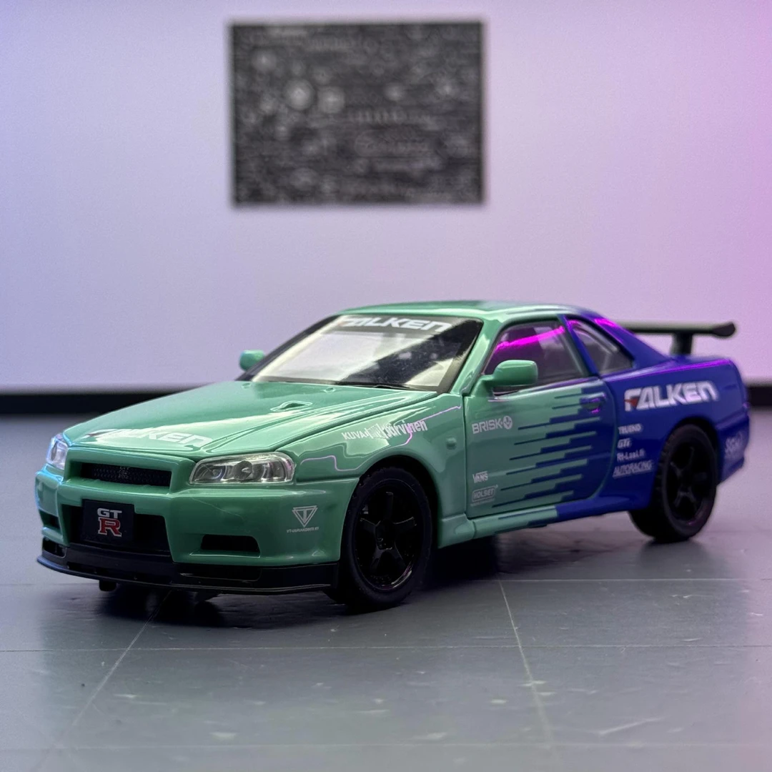 1:32日产GTR合金汽车模型R34东瀛战神天际线SKYLINE赛车回力声光