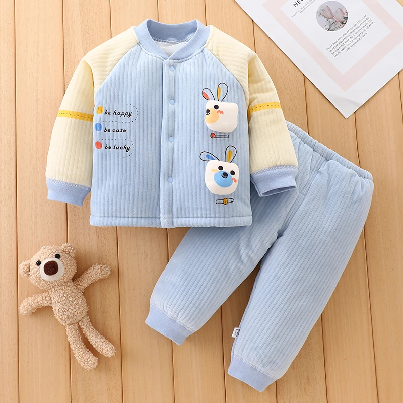 婴儿秋冬套装新生儿夹棉保暖内衣加绒加厚宝宝衣服外穿冬装两件套