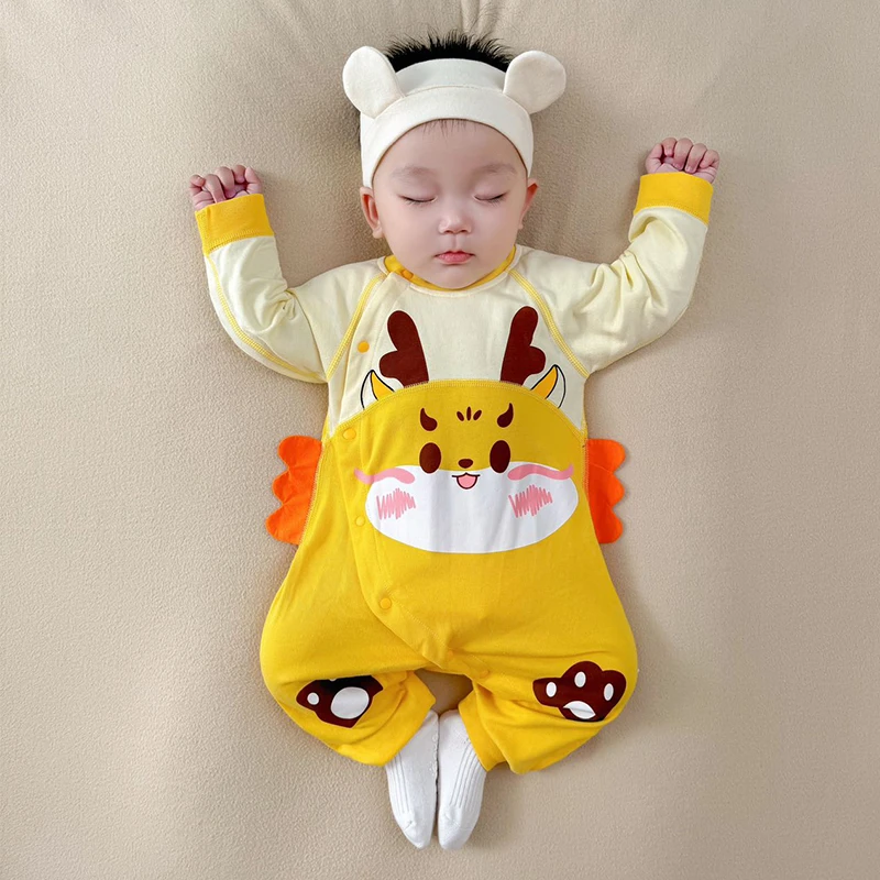 婴儿衣服春秋新生儿纯棉长袖外出薄款无骨满月宝宝连体衣睡衣哈衣