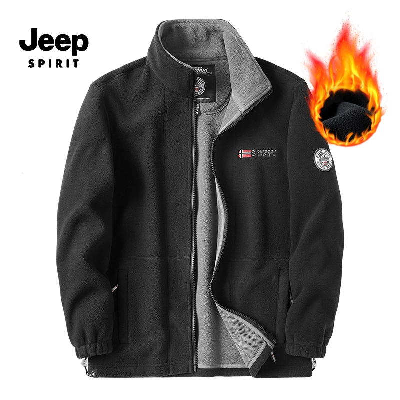 JEEPSPIRIT新款秋冬户外情侣款抓绒卫衣户外休闲防风保暖外套