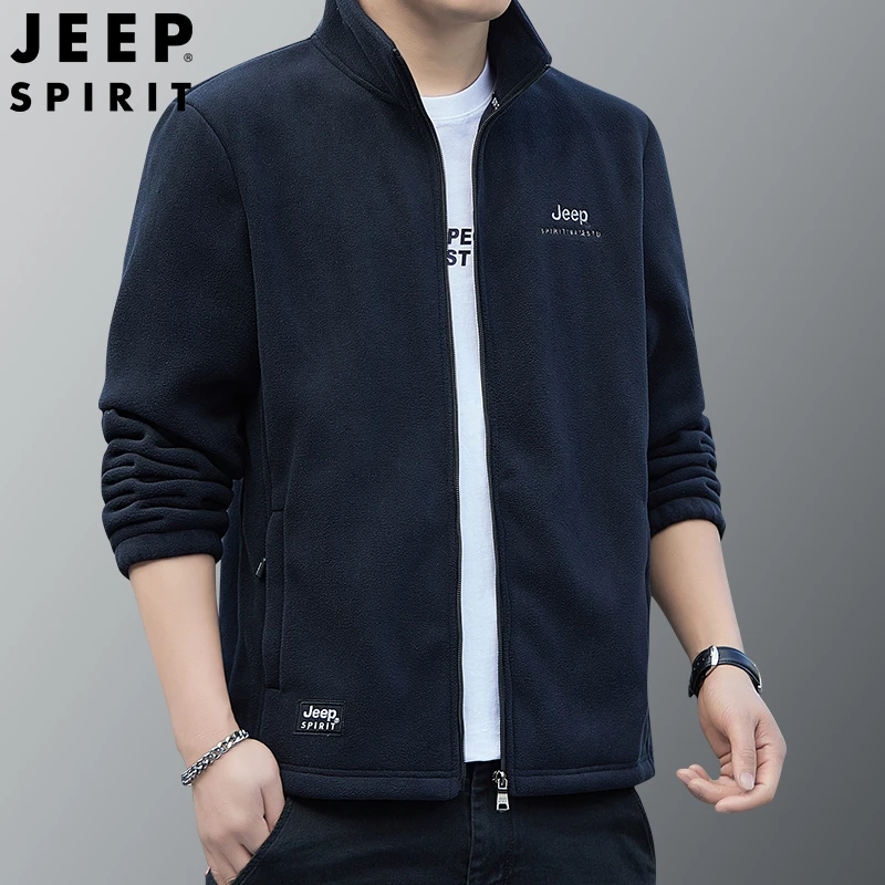 JEEPSPIRIT2024年春季新款摇粒绒运动户外抓绒卫衣休闲外套男款