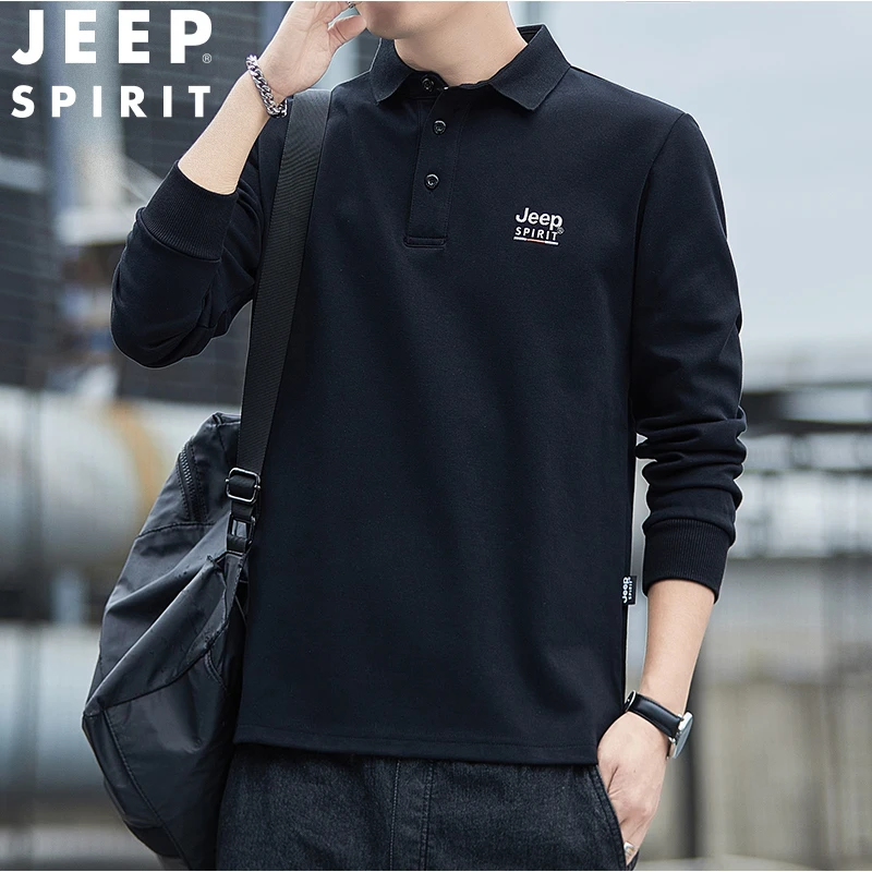 JEEPSPIRIT吉普长袖T恤男士春秋潮流翻领内搭宽松休闲韩版POLP衫