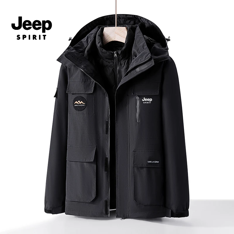 JEEPSPIRIT上衣秋冬季三合一夹克冬装男士外套防水防风登山服