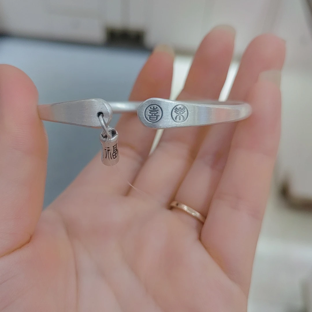 足银手镯 足银手镯✨足银古法喜乐福对口手镯新款