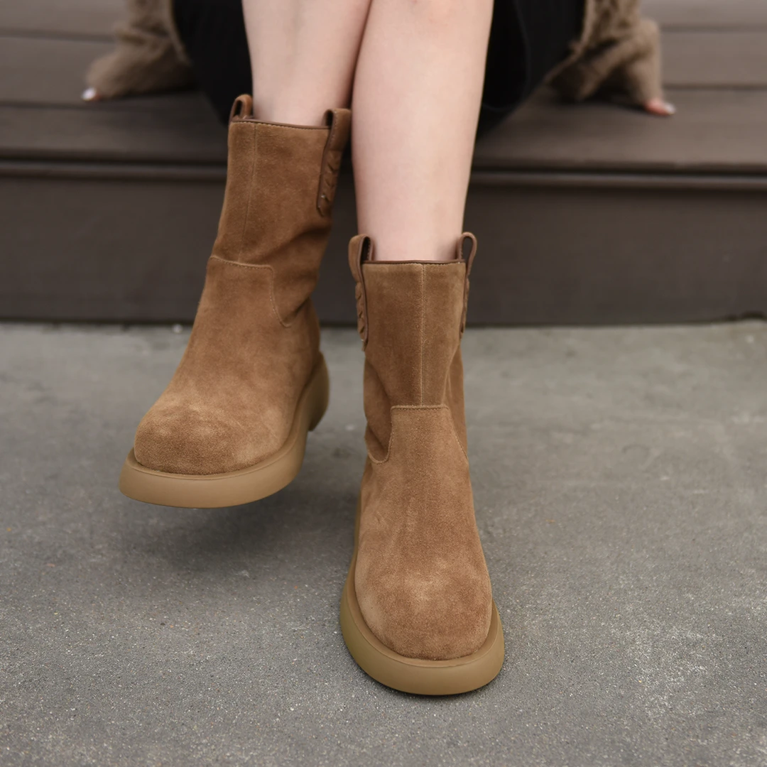 【特价】Artmu阿木靴子女磨砂牛皮短靴单靴平底中筒靴马丁靴7190-08