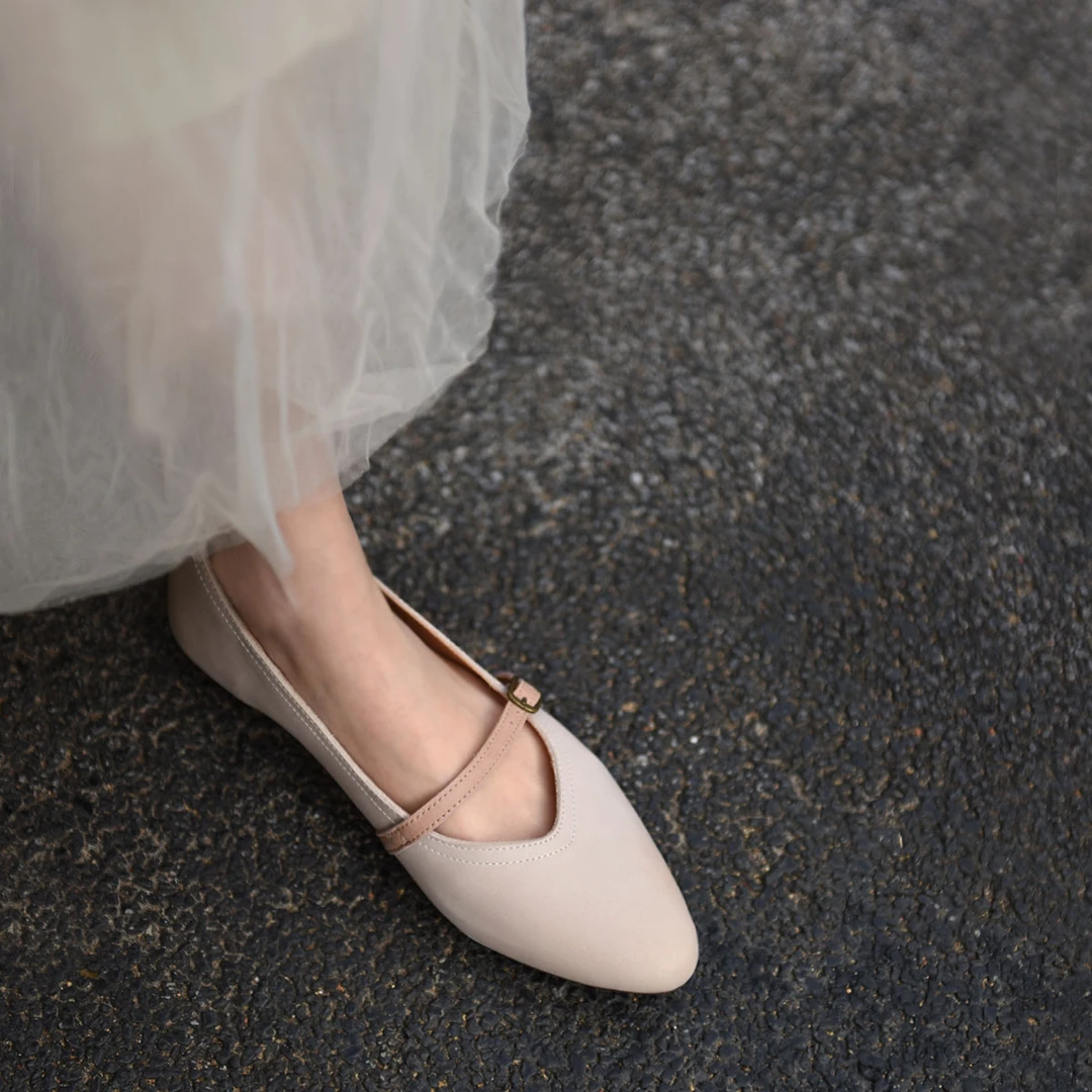 Artmu阿木真皮尖头奶奶鞋玛丽珍鞋一脚蹬女鞋平底单鞋新款303-45