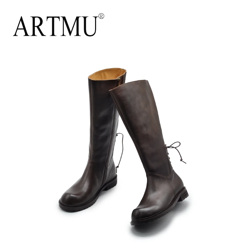 Artmu阿木平底靴子新款爆款长靴真皮长筒靴女高筒骑士靴皮靴027-2