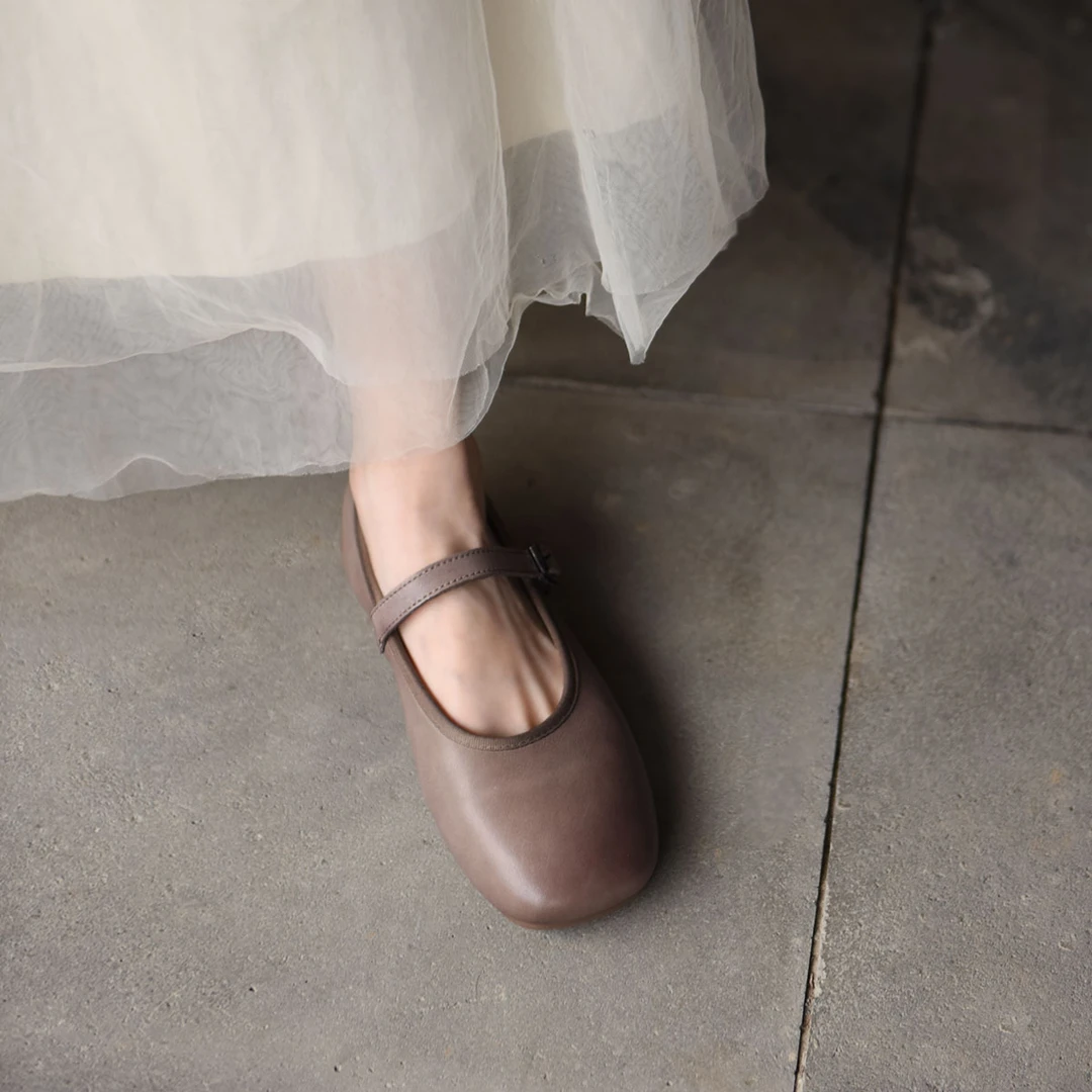 Artmu阿木真皮浅口单鞋女新款春款平底玛丽珍女鞋软底不累脚972