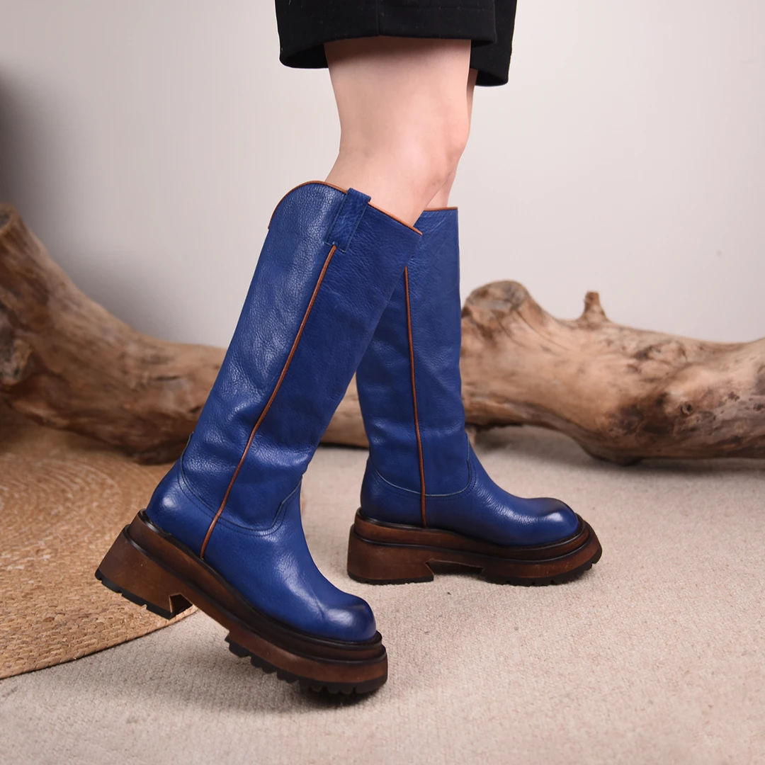 Artmu阿木原创定制复古里外全皮长靴新款厚底高筒靴骑士靴256-10