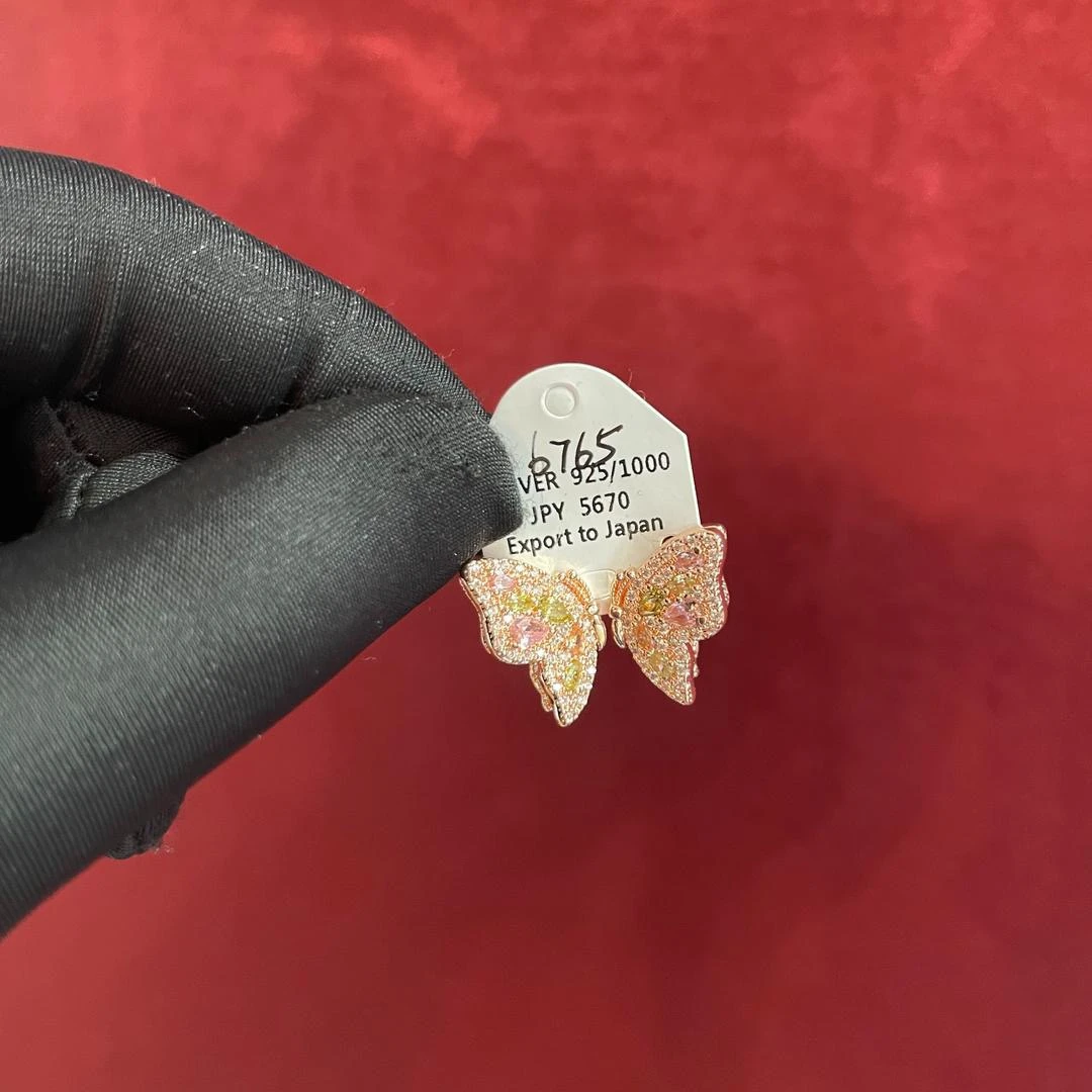 铜合金合成锆石耳饰 彩色蝴蝶耳环 6765