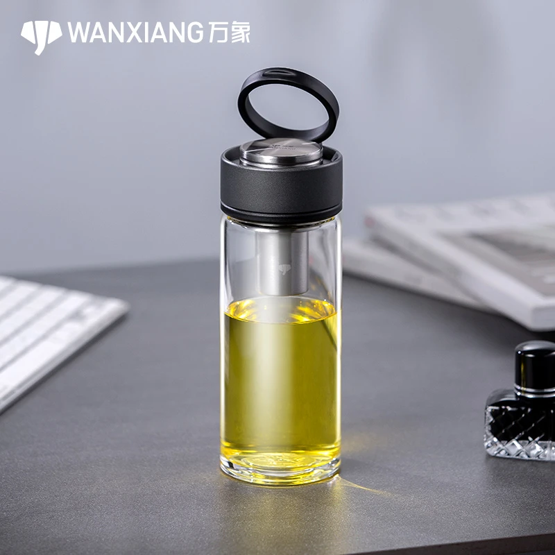 万象提环玻璃杯高档户外便携大容量家用车载加厚男女士泡茶杯隔热