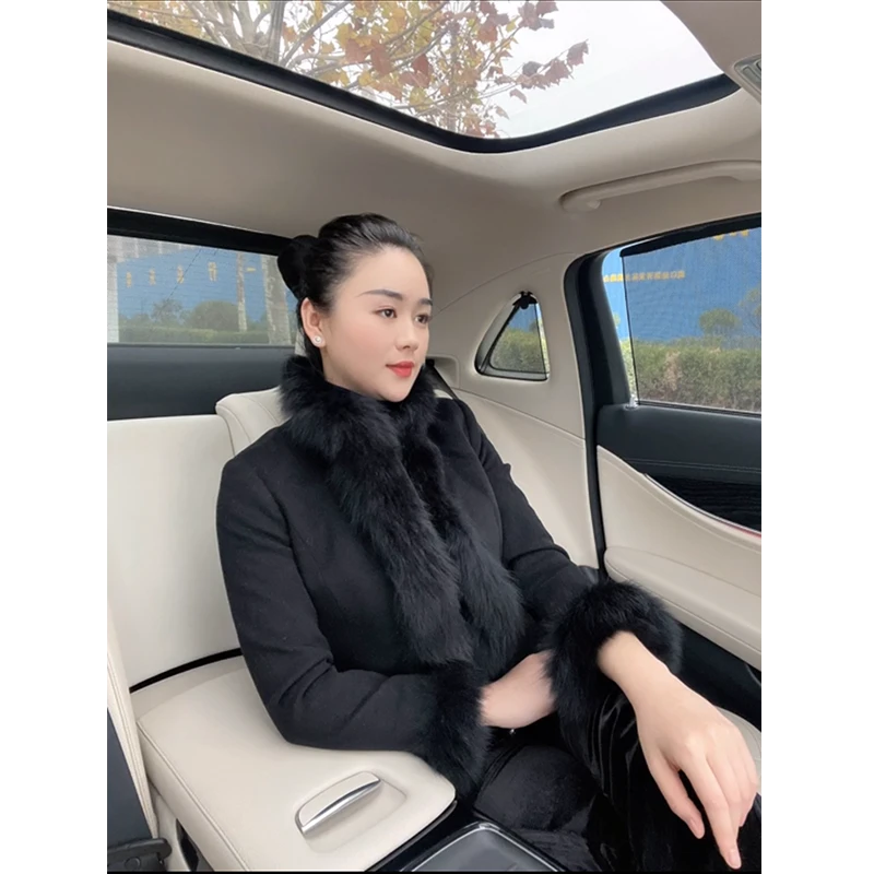 【孟孟优选推荐】4115毛呢外套女秋冬小个子高级感狐狸毛领羊毛上衣