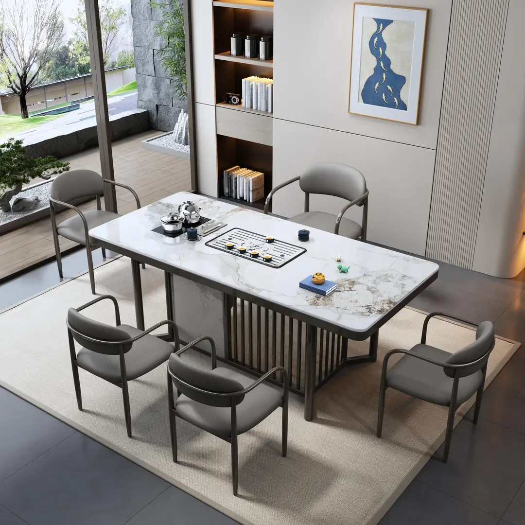 岩板茶桌茶台办公室功夫茶台客厅现代泡茶桌烧水一体茶几轻奢简约