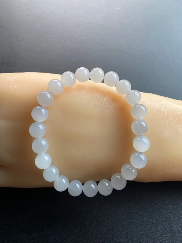 天然和田玉浅烟紫（8mm）时尚百搭素圈手链手串