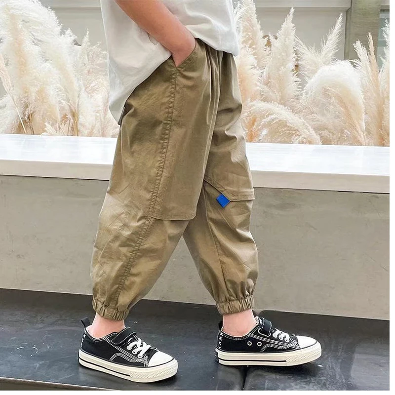 【纯棉水洗】儿童装男童2025工装裤新款休闲裤长裤春中大童宽松裤子