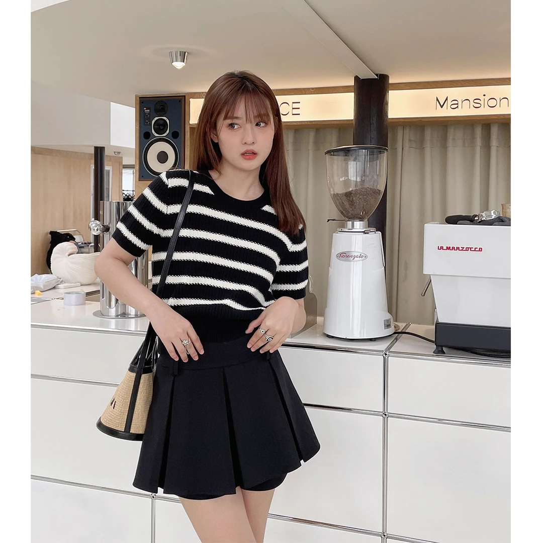晶咕白标~短袖T恤女夏季ins条纹大码宽松显瘦上衣半袖t恤