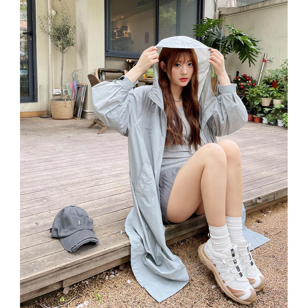 晶咕白标~夏日出逃计划~薄款连帽防晒中长款风衣外套长袖运动户外