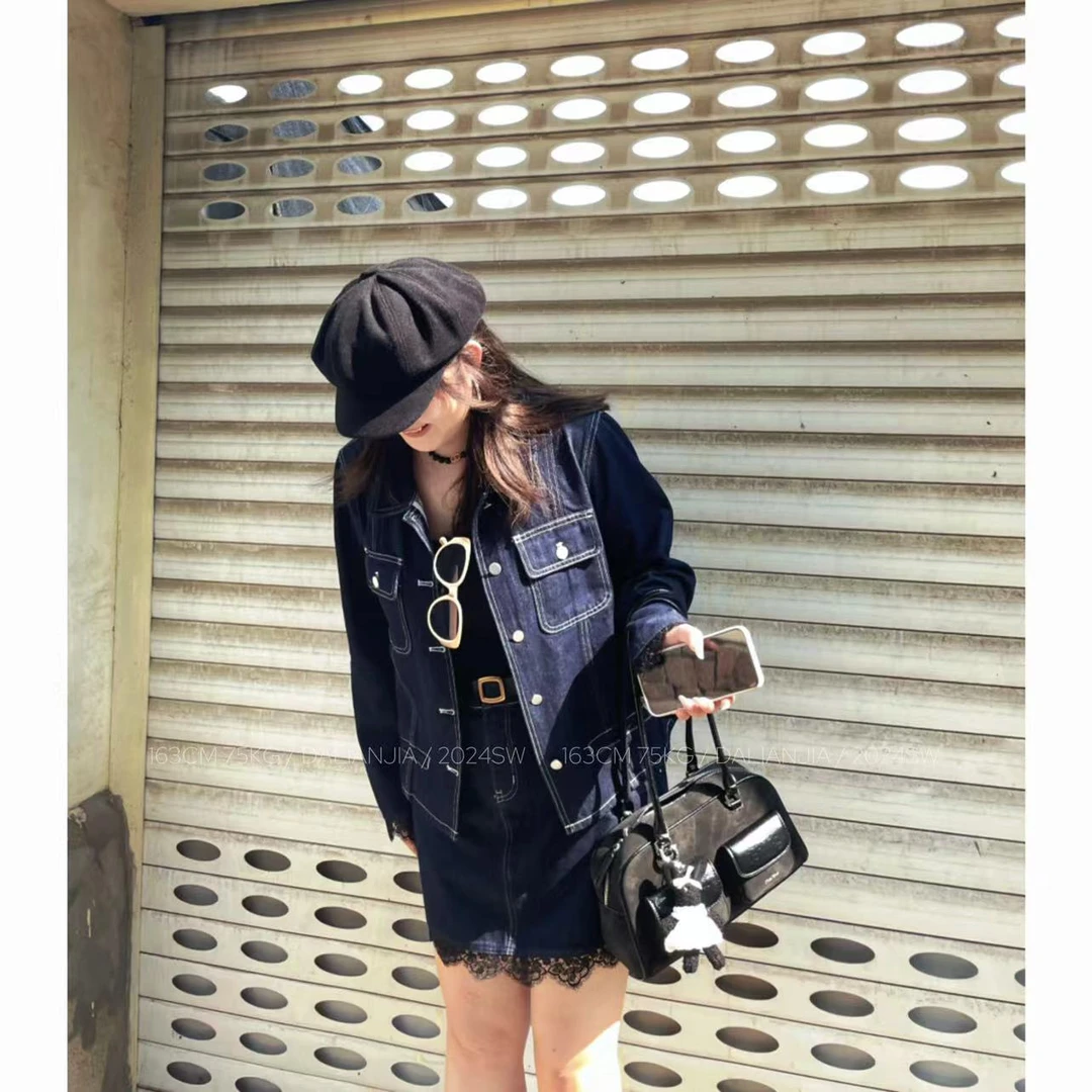 晶咕佳佳【西野暮色-牛仔衣】蕾丝拼接外套马甲两个版本牛仔时尚短