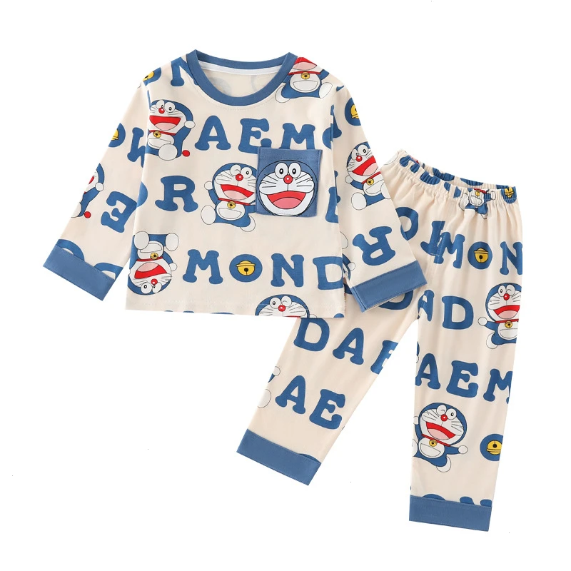 圆领男孩中大童印花儿童睡衣棉质套装家居服宝宝春秋95棉长袖男童