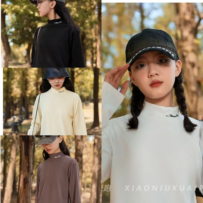 小妞快跑 儿童德绒打底衫 领口刺绣8178