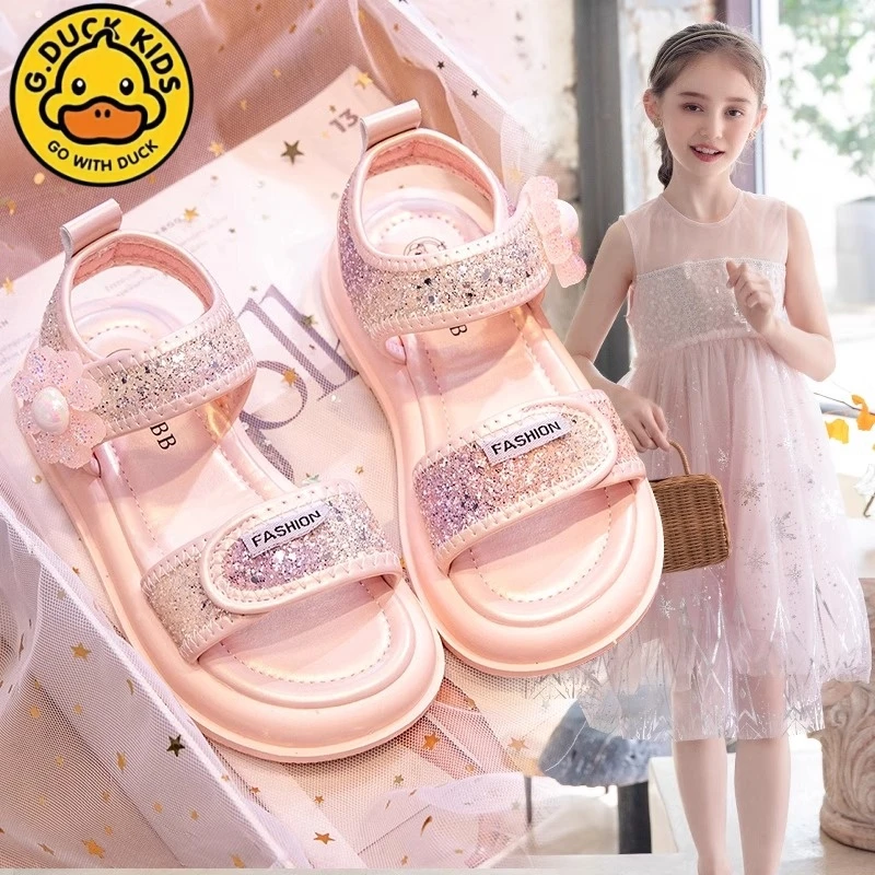 G.DUCK小黄鸭女童公主凉鞋2025夏款儿童水晶鞋女孩洋气大童沙滩鞋