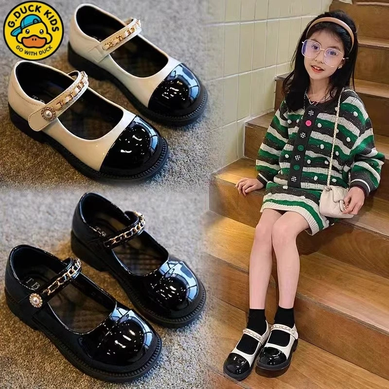 G.DUCK小黄鸭女童公主鞋2025春款女孩软底皮鞋儿童英伦小香风单鞋