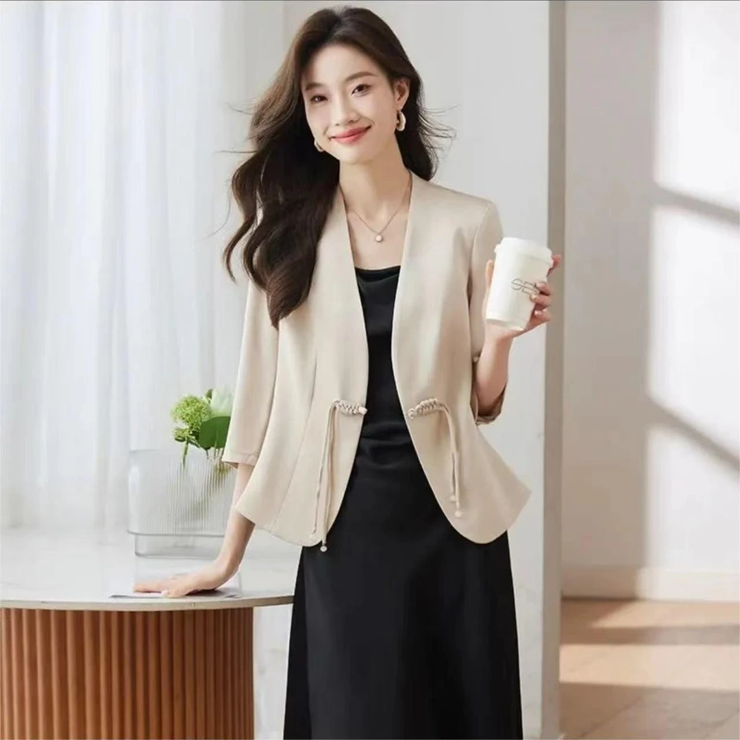 国风夏季新款V领百搭洋气小西装显瘦时尚气质休闲高端外套