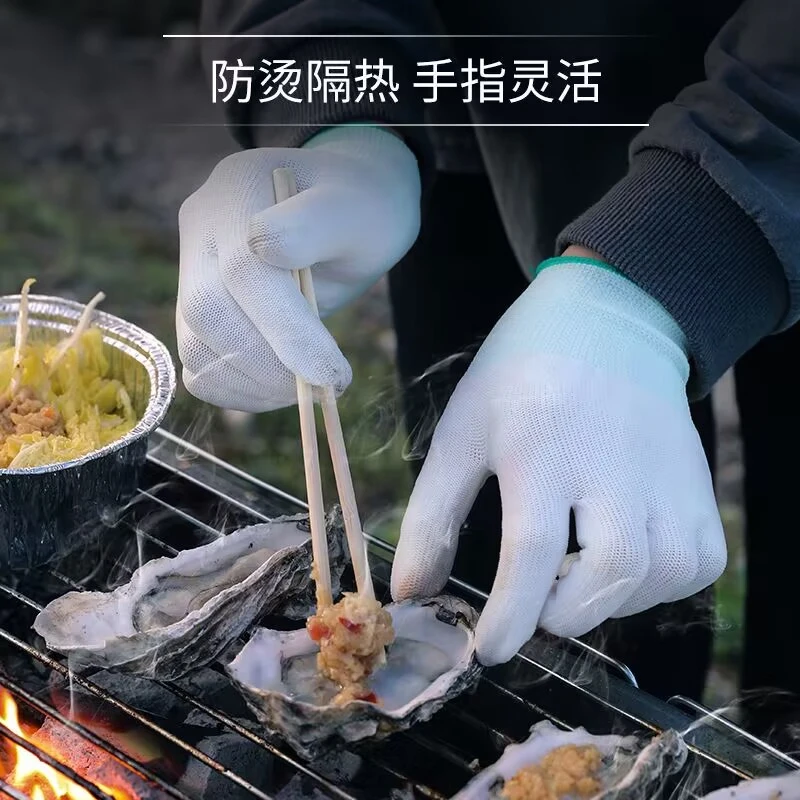 烧烤师傅专用隔热防烫手套穿串撒料户外厨房防滑防油放热薄款透气