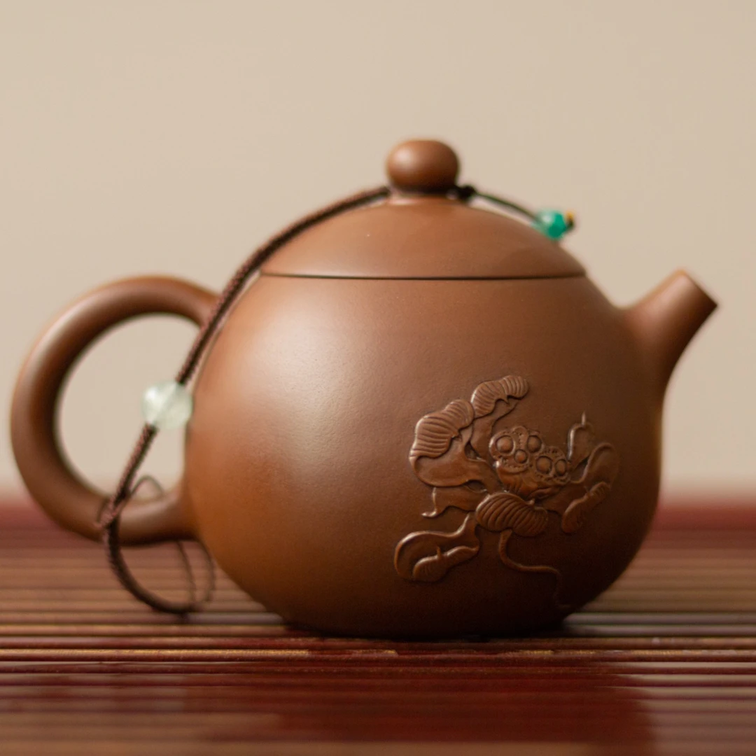 云南建水紫陶八点铺子纯手工龙蛋壶古铜色精工浮雕140ml