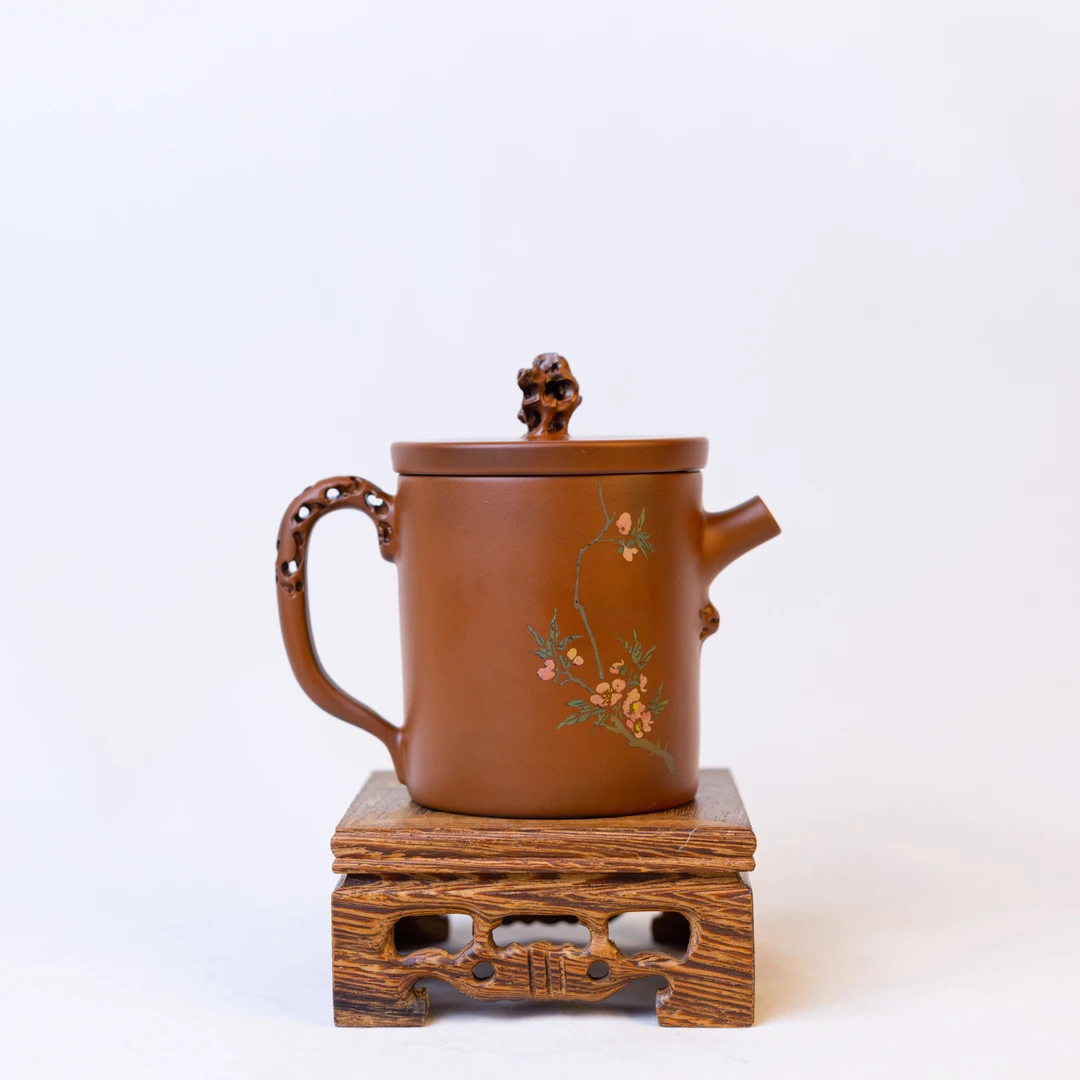 八点铺子 建水紫陶 纯手工阴刻阳填太湖石工艺紫陶壶 中式茶具