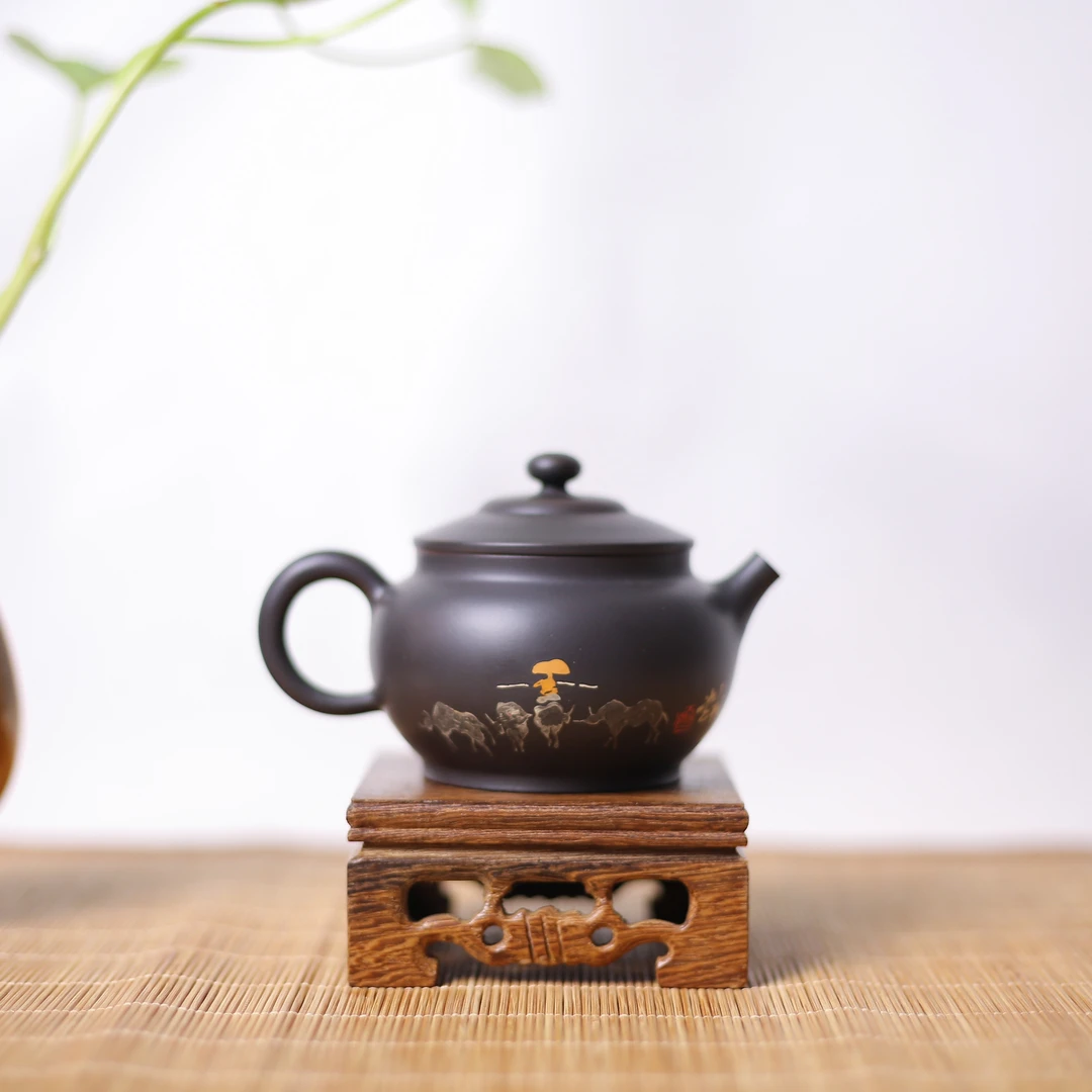八点铺子 建水紫陶 纯手工阴刻阳填紫陶壶 中式茶具
