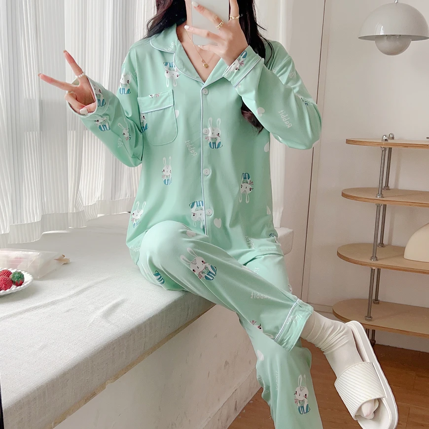 2023新款女士棉睡衣居家服休闲家居套装春秋舒适（长袖长裤908）