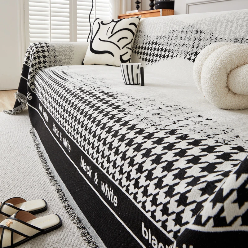 (渐变千鸟)沙发盖巾雪尼尔防滑防猫抓沙发巾现代简约盖布盖毯家用