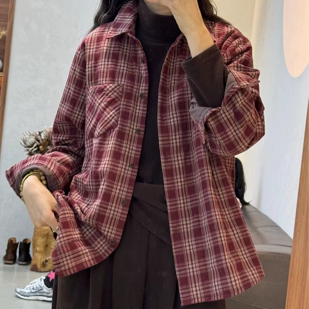 DengZhenZhen/邓贞贞23167-1-宽松格纹衬衫棉服