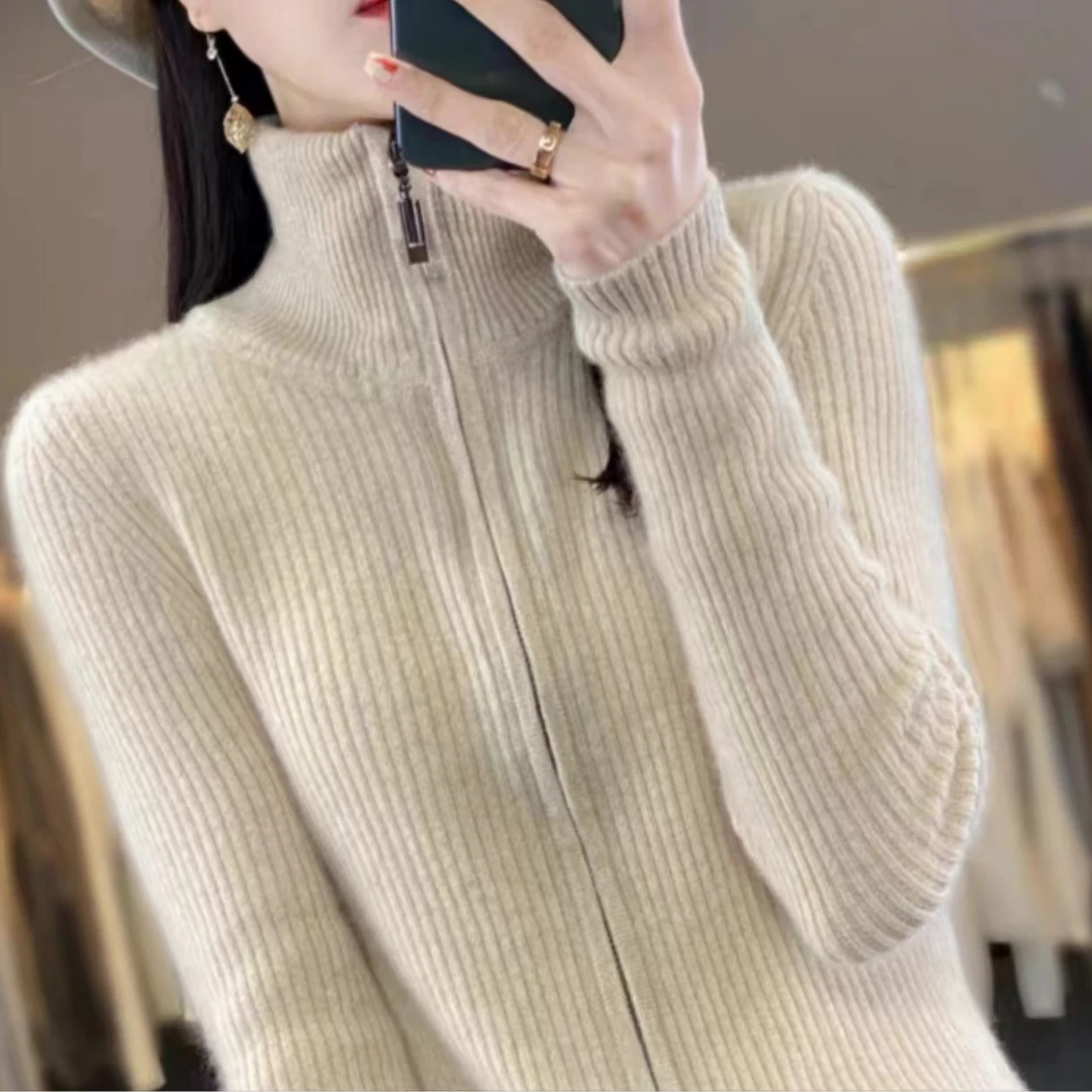方锦星云双拉链秋装新装毛衣高领显瘦时尚百搭宽松加厚纯色