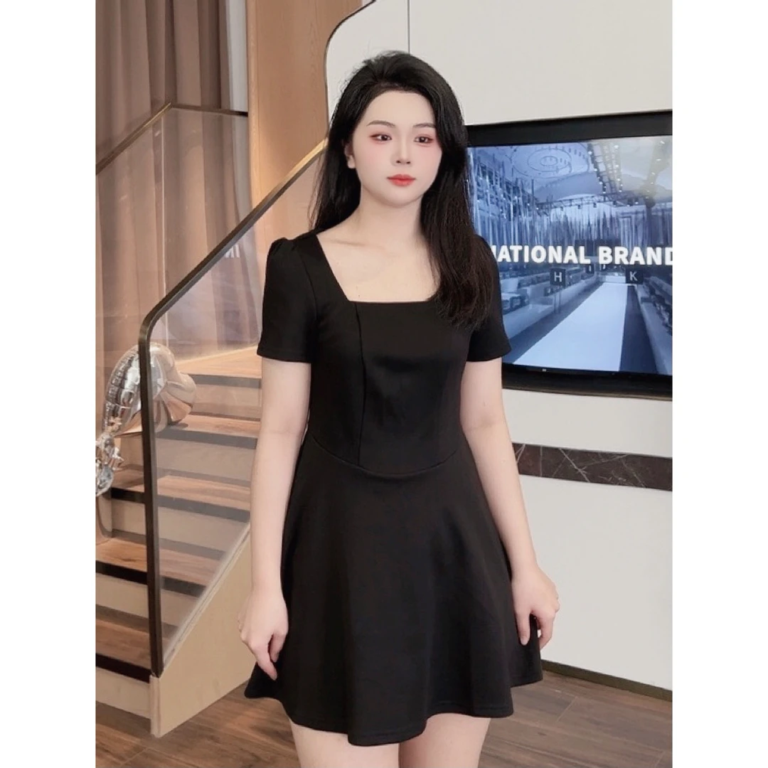 大梦微胖夏季穿搭裙【DM581.】胖mm遮肚气质显瘦大码女装短袖黑裙