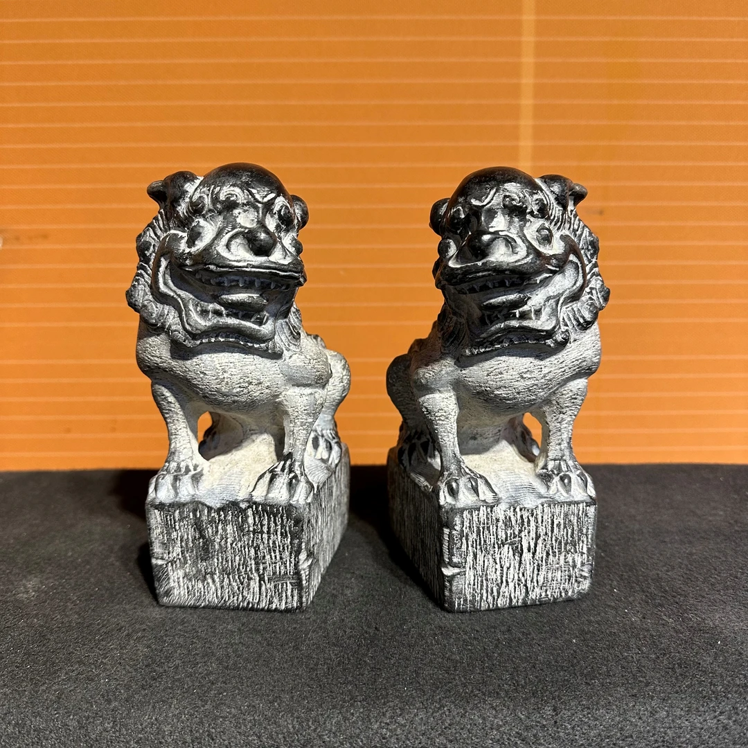 【微瑕孤品】17CM仿明清对狮一对 | 桌面案头家居装饰创意摆件