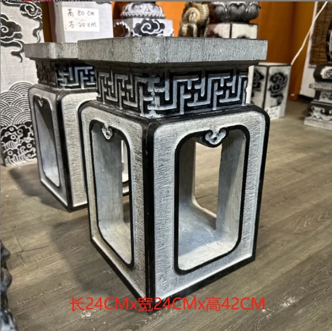 42CM高镂空精雕花几石凳底座庭院茶室装修造景落地家居摆件