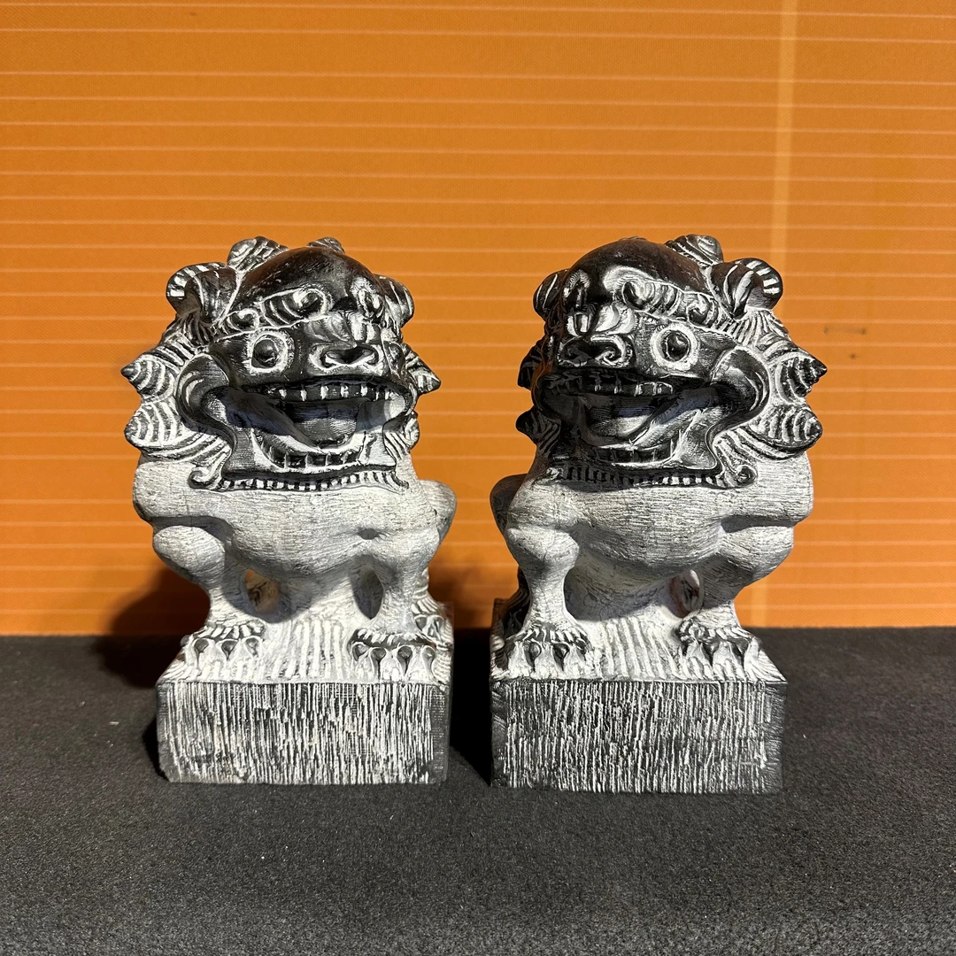 20CM笑脸喜狮对狮一对茶室办公桌面造景装饰家居摆件