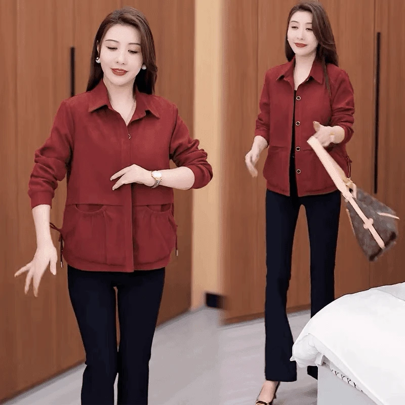 2024秋季新款外套加内衬休闲百搭宽松春秋减龄时尚洋气短款上衣女