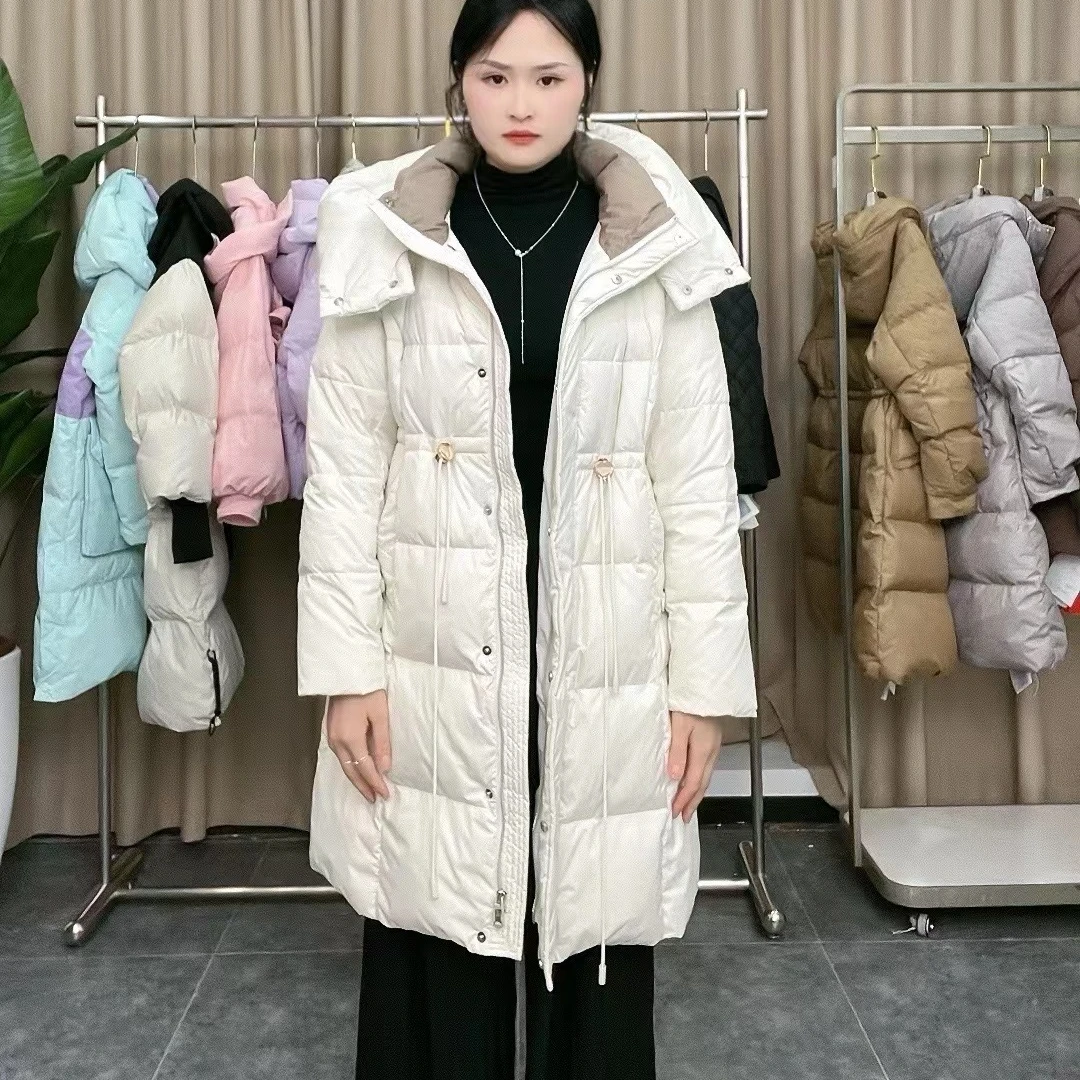 白鸭绒长款羽绒服女装网红时尚休闲百搭连帽收腰021
